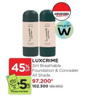 Promo Harga Luxcrime 2in1 Breathable Color Stay: Foundation & Concealer All Variants 25 ml - Watsons