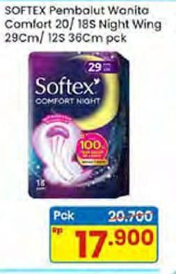 Promo Harga Softex Comfort Night Wing 29cm, Wing 36cm 12 pcs - Indomaret