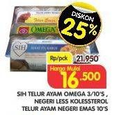 Promo Harga SIH Telur Omega 3, Negeri Less Kolesterol, Ayam Negeri Emas 10 pcs - Superindo