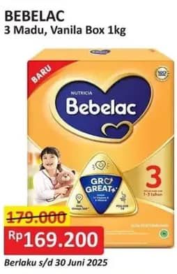 Promo Harga Bebelac 3 Susu Pertumbuhan Madu, Vanila 1000 gr - Alfamart