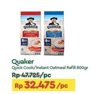 Promo Harga Quaker Oatmeal Quick Cooking, Instant 800 gr - TIP TOP