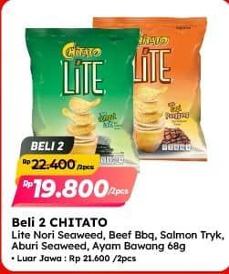 Promo Harga Chitato Lite Snack Potato Chips Seaweed, Beef BBQ, Salmon Teriyaki, Aburi Seaweed, Ayam Bawang 65 gr - Alfamart