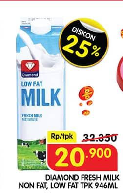 Promo Harga Diamond Fresh Milk Non Fat, Low Fat 946 ml - Superindo