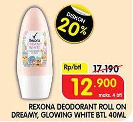 Promo Harga REXONA Deo Roll On Dreamy White, Glowing White 40 ml - Superindo