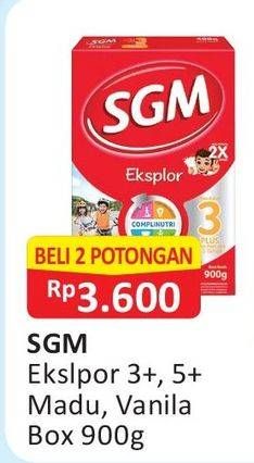 Promo Harga SGM Eksplor 3+/5+ Madu, Vanilla per 2 box 900 gr - Alfamart