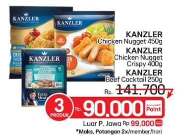 Promo Harga Kanzler Chicken Nugget + Chicken Nugget Crispy + Beef Cocktail  - LotteMart