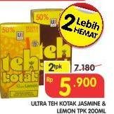 Promo Harga ULTRA Teh Kotak Jasmine, Lemon per 2 box 200 ml - Superindo