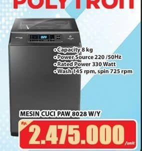 Promo Harga Polytron PAW 8028 Mesin Cuci 1 Tabung 8kg  - Hari Hari