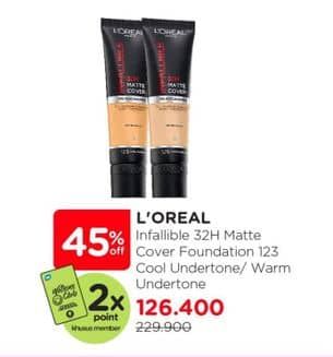 Promo Harga Loreal Infallible 32H Matte Cover Foundation 123 Cool Undertone 35 ml - Watsons