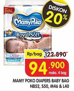 Promo Harga Mamy Poko Perekat Royal Soft NB52, S50, M46, L40  - Superindo