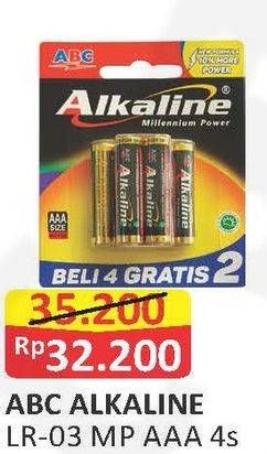 Promo Harga ABC Battery Alkaline AAA LR03 4B 4 pcs - Alfamart