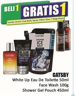 Promo Harga Gatsby White Up Eau De Toilette 50ml, Face Wash 100g, Shower Gel Pouch 450ml  - Hari Hari