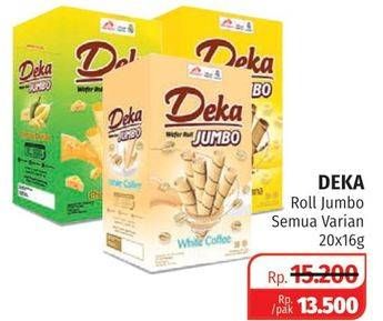 Promo Harga DUA KELINCI Deka Wafer Roll Jumbo Choco Banana, Jumbo White Coffee per 20 pcs 16 gr - Lotte Grosir