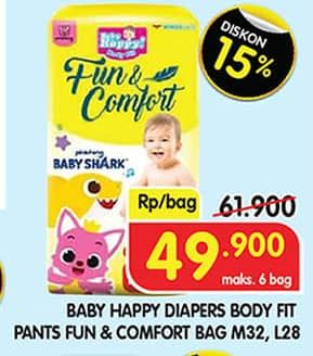 Promo Harga Baby Happy Baby Diapers Pants Fun & Comfort M32, L28 28 pcs - Superindo