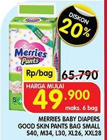 Promo Harga Merries Pants Good Skin S40, L30, M34, XL26, XXL28 26 pcs - Superindo