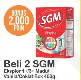 Promo Harga SGM Eksplor 1+/ 3+ Madu, Vanilla, Coklat per 2 box 400 gr - Alfamart