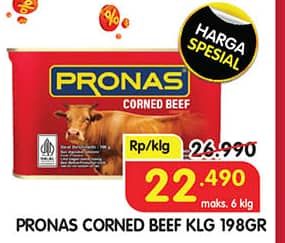 Promo Harga Pronas Corned Beef Classic, Regular 198 gr - Superindo