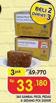 Promo Harga 365 Sambal Pecel Pedas, Sedang per 3 pcs 200 gr - Superindo