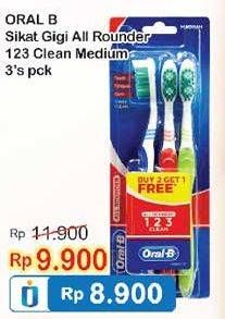Promo Harga ORAL B Toothbrush All Rounder 1 2 3 Medium 3 pcs - Indomaret