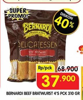 Promo Harga Bernardi Delicatessen Sausage Beef Bratwurst With Cheese, Beef Bratwurst With Blackpaper 310 gr - Superindo