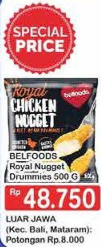 Promo Harga Belfoods Royal Nugget Chicken Nugget Drummies 500 gr - Hypermart