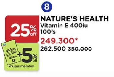 Promo Harga Natures Health Vitamin E 400 I.U. 100 pcs - Watsons