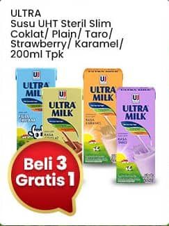 Promo Harga Ultra Milk Susu UHT Coklat, Full Cream, Taro, Stroberi, Karamel 200 ml - Indomaret