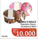 Promo Harga WALLS Populaire Strawberry Vanilla, Chocolate Vanilla per 3 pcs 90 ml - Alfamidi