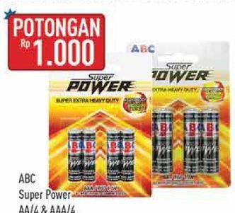 Promo Harga ABC Battery Super Power R6/AA, R03/AAA 4 pcs - Hypermart