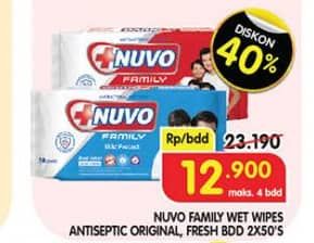 Promo Harga Nuvo Wet Wipes Antiseptic Fresh, Original 50 sheet - Superindo