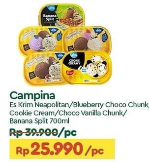 Promo Harga Campina Ice Cream Neapolitan, Blueberry Choco Chunk, Cookie Creamy, Chocolate Vanilla Choco Chunk, Banana Split 700 ml - TIP TOP