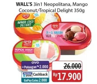 Promo Harga Walls Ice Cream Neopolitana, Mango Coco Delight, Tropical Delight 350 ml - Alfamidi