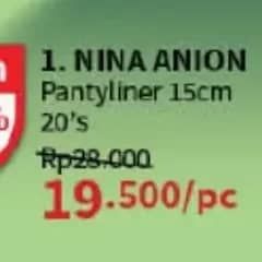 Promo Harga Bagus Nina Anion Pantyliner Natural Scent 15cm 20 pcs - Guardian