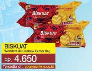 Promo Harga BISKUAT Wonderfulls Biskuit Cashew Butter 84 gr - Yogya