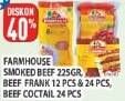 Promo Harga FARMHOUSE Smoked Beef 225gr / Beef Frank 12 /24 pcs / Beef Cocktail 24 pcs  - Hypermart