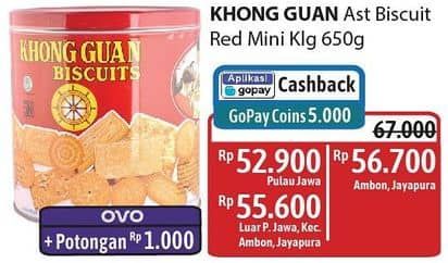 Promo Harga Khong Guan Assorted Biscuit Red Mini 650 gr - Alfamidi