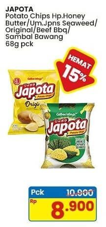 Promo Harga Japota Potato Chips Happy Honey Butter, Umami Japanese Seaweed, Original, Beef BBQ, Sambal Bawang 68 gr - Indomaret