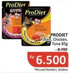 Promo Harga PRODIET Makanan Kucing KItten, Chicken Tuna, Tuna 85 gr - Alfamidi