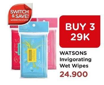 Promo Harga WATSONS Invigorating Wet Wipes per 3 pck - Watsons