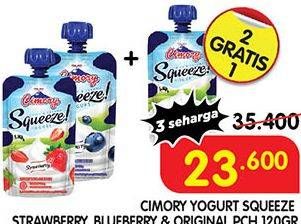 Promo Harga CIMORY Squeeze Yogurt Blueberry, Strawberry, Original 120 gr - Superindo