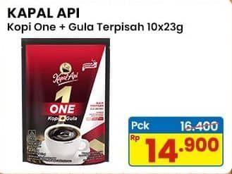 Promo Harga Kapal Api Kopi One + Gula Terpisah per 10 sachet 23 gr - Indomaret