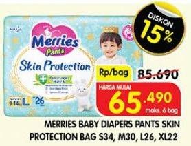 Promo Harga Merries Pants Skin Protection M30, S34, XL22, L26 22 pcs - Superindo