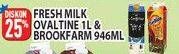 Promo Harga OVALTINE Fresh Milk 1ltr/BROOKFARM 946ml  - Hypermart