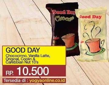 Promo Harga Good Day Instant Coffee 3 in 1 Chococino, Vanilla Latte, Original, Coolin, Carrebian Nut 10 pcs - Yogya