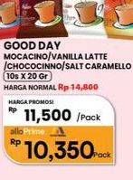 Promo Harga Good Day Instant Coffee 3 in 1 Mocacinno, Vanilla Latte, Chococinno, Rock Salt Caramello per 10 sachet 20 gr - Carrefour