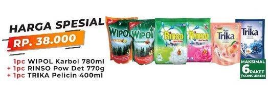Promo Harga Wipol Karbol 780ml + Rinso Detergent 770gr + Trika Pelicin 400ml  - Yogya