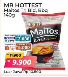 Promo Harga Mr Hottest Maitos Tortilla Chips BBQ Fiesta, Sambal Balado 140 gr - Alfamart