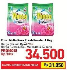 Promo Harga RINSO Molto Detergent Bubuk Rose Fresh 1800 gr - Carrefour
