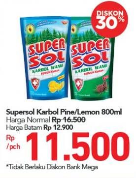 Promo Harga SUPERSOL Karbol Wangi Pine, Lemon Mint 800 ml - Carrefour