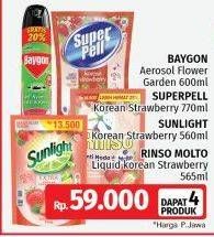 Promo Harga Baygon Insektisida Spray + Super Pell Pembersih Lantai + Sunlight Pencuci Piring + Rinso Liquid Detergent  - LotteMart